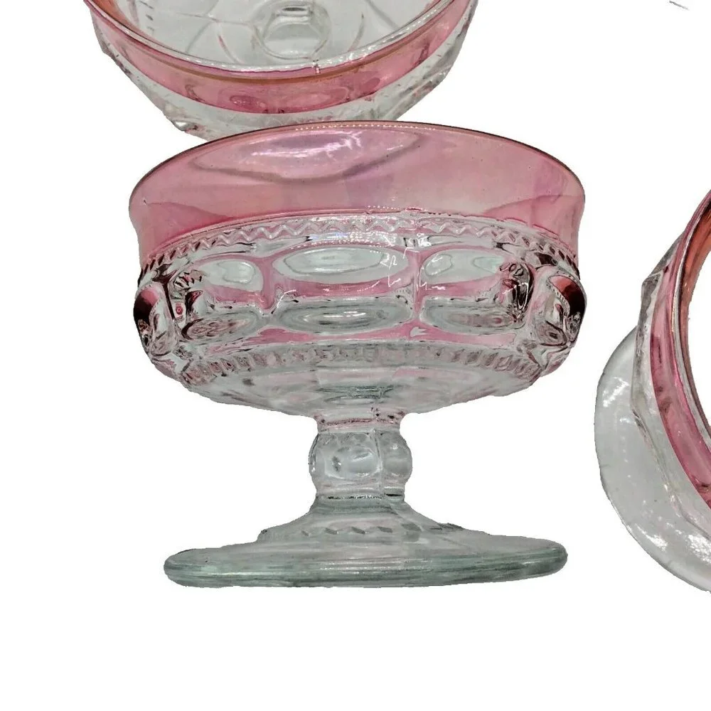 4 King's Crown Vintage Cranberry Flashed Band Thumbprint Footed Sherbet Compotes